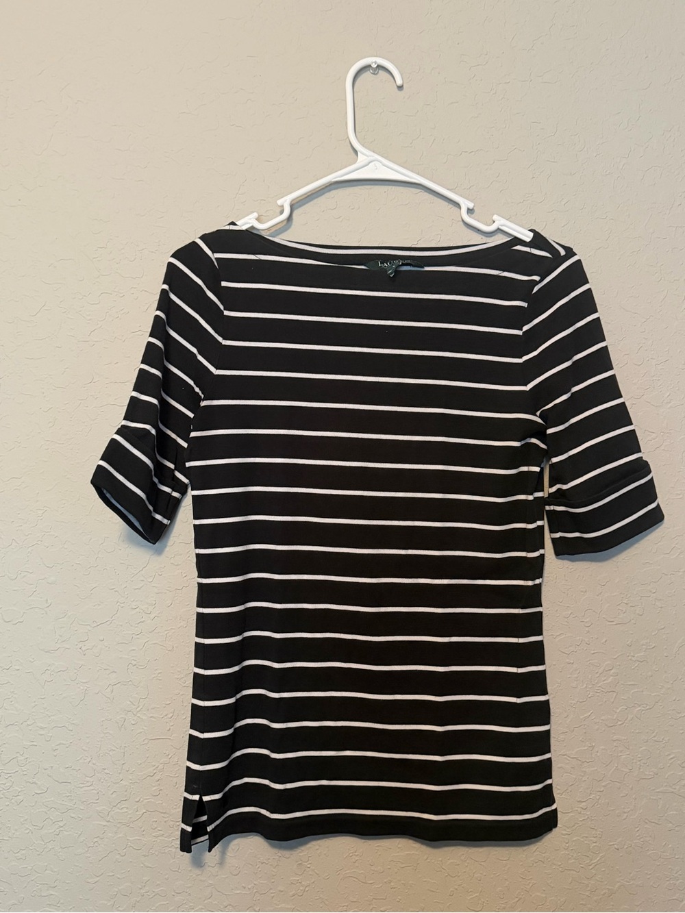 Ralph Lauren Black and White Striped Boatneck Tee